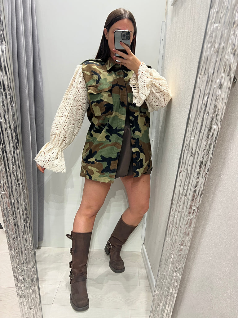 HaveOne•Sahariana camouflage maniche crochet