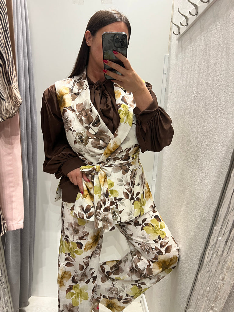 MSS💥ViCOLO•Gilet floreale misto lino con fusciacca