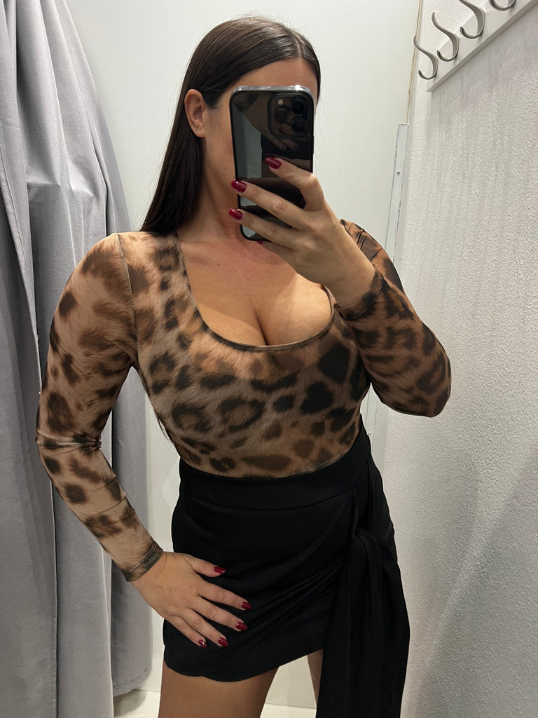 LUMINA•Body maculato beige scollo quadro