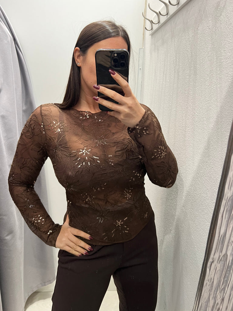 Susy Mix•Maglia scollo barca ricami paillettes•Più colori