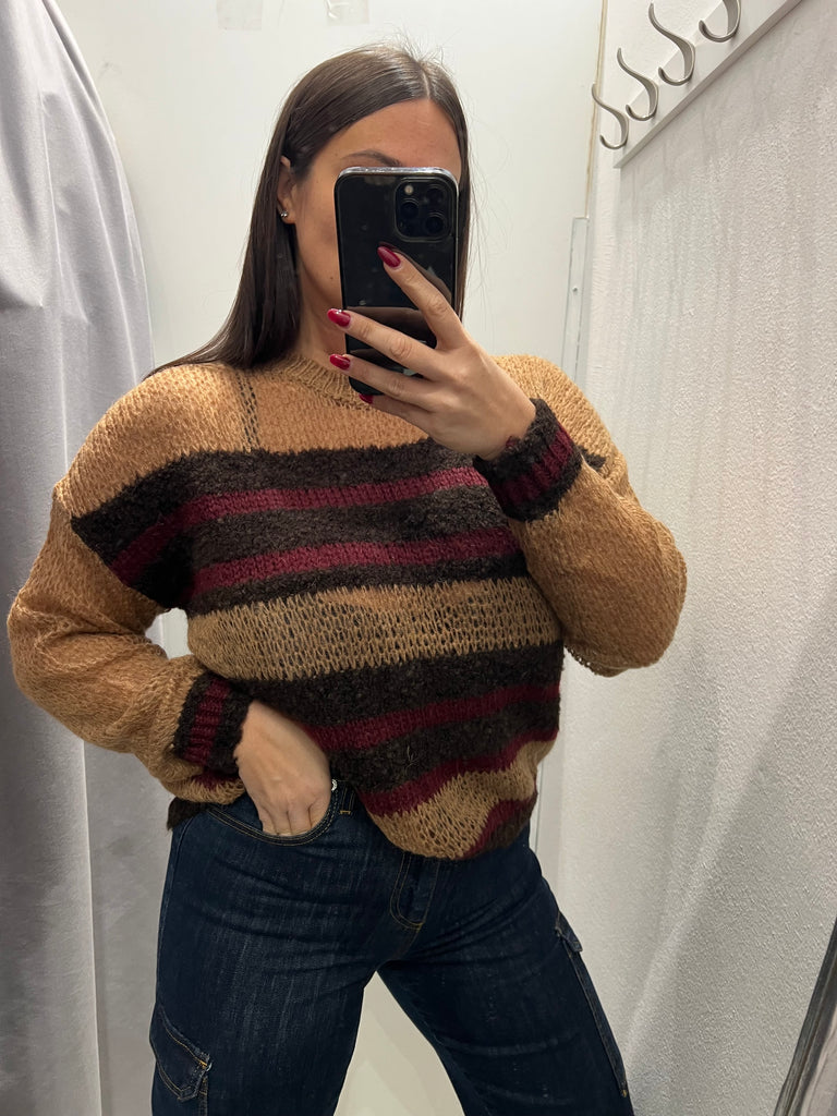 🚨KONTATTO•Maglione fasce effetto traforato•Più colori
