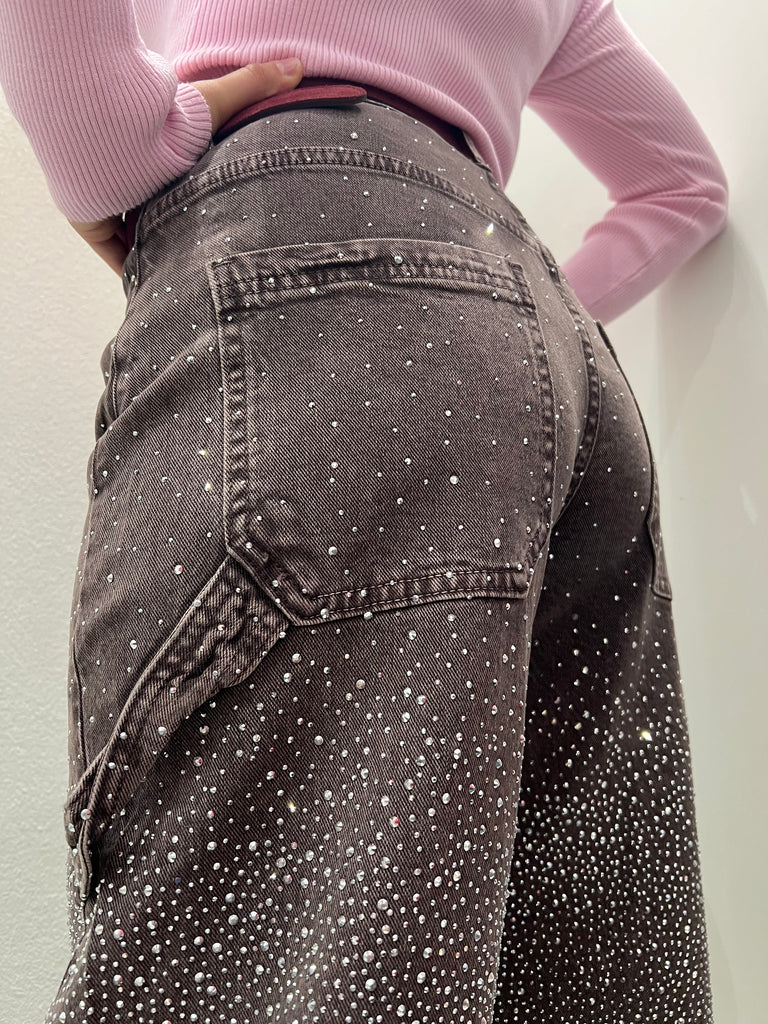 KONTATTO•Jeans worker moro slavato strass
