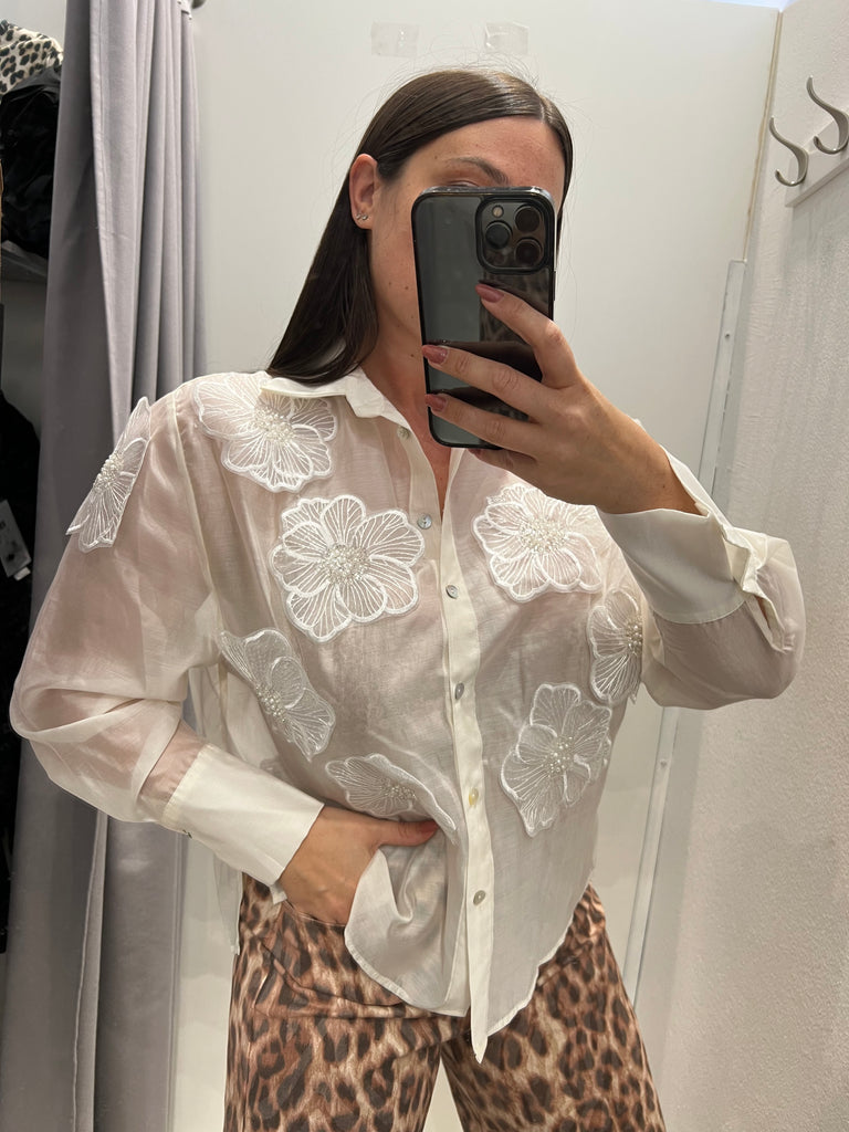 HaveOne•Camicia fiori tulle perline paillettes