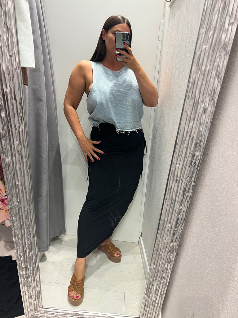 🚨HaveOne•Canotta top jeans strass