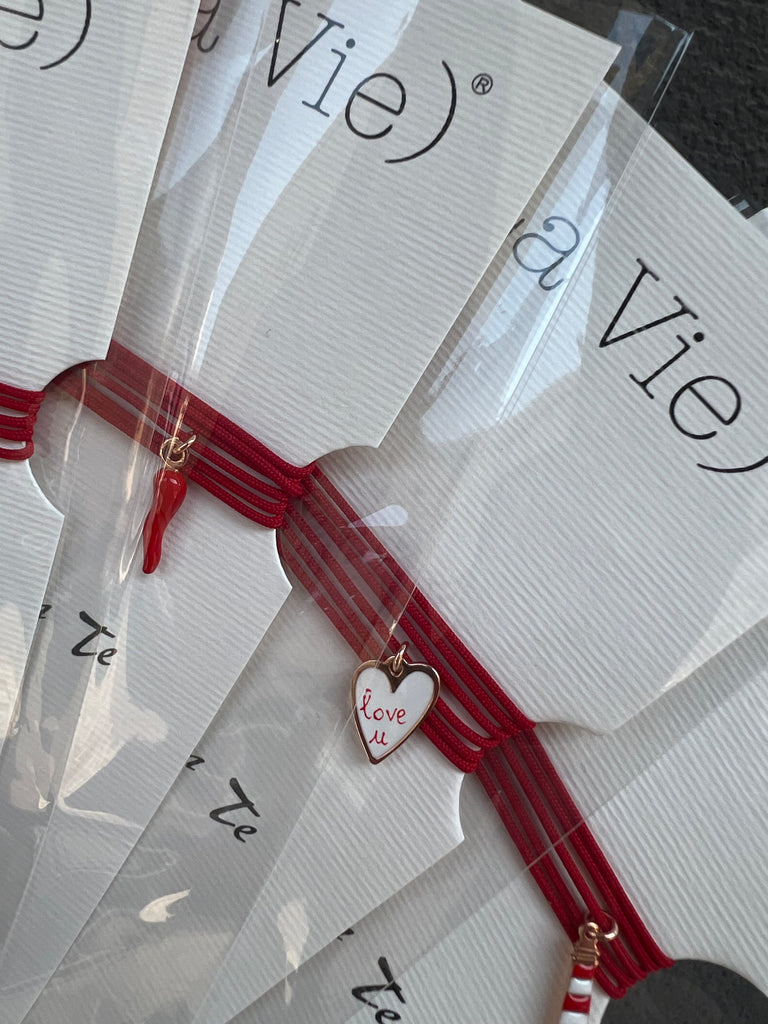 La Vie•Collana chocker/bracciale/cavigliera rosso con charm•Scegli il tuo charm!
