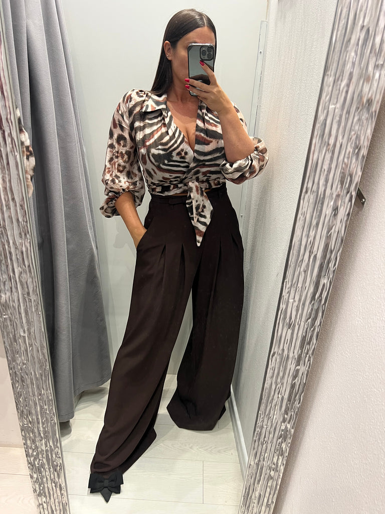 MSS💥HaveOne•Camicia crop stampa animalier fiocco