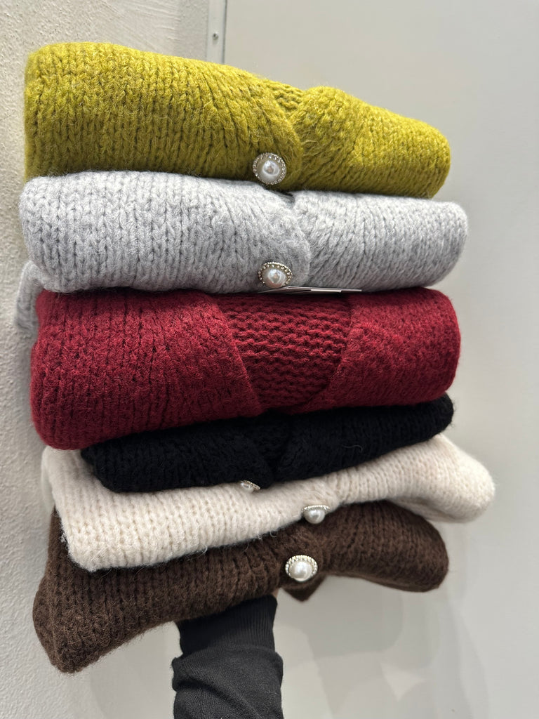 HaveOne•Cardigan con bottoni gioiello perle+strass•Più colori