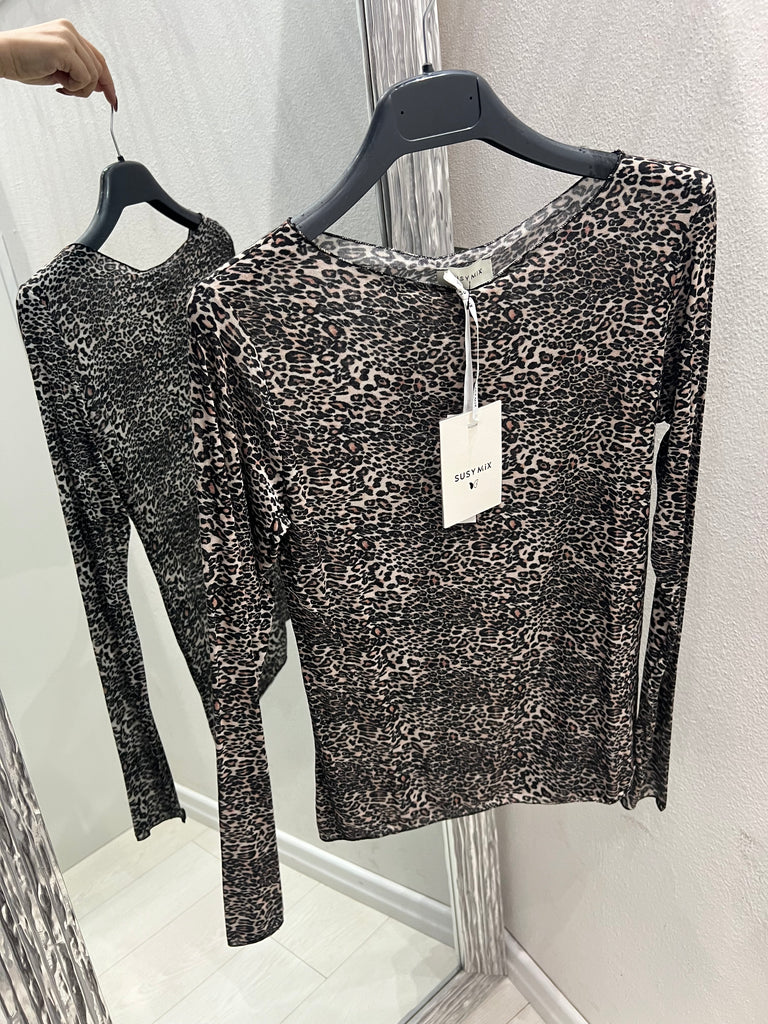 Susy Mix•Maglia scollo barca animalier misto cashmere