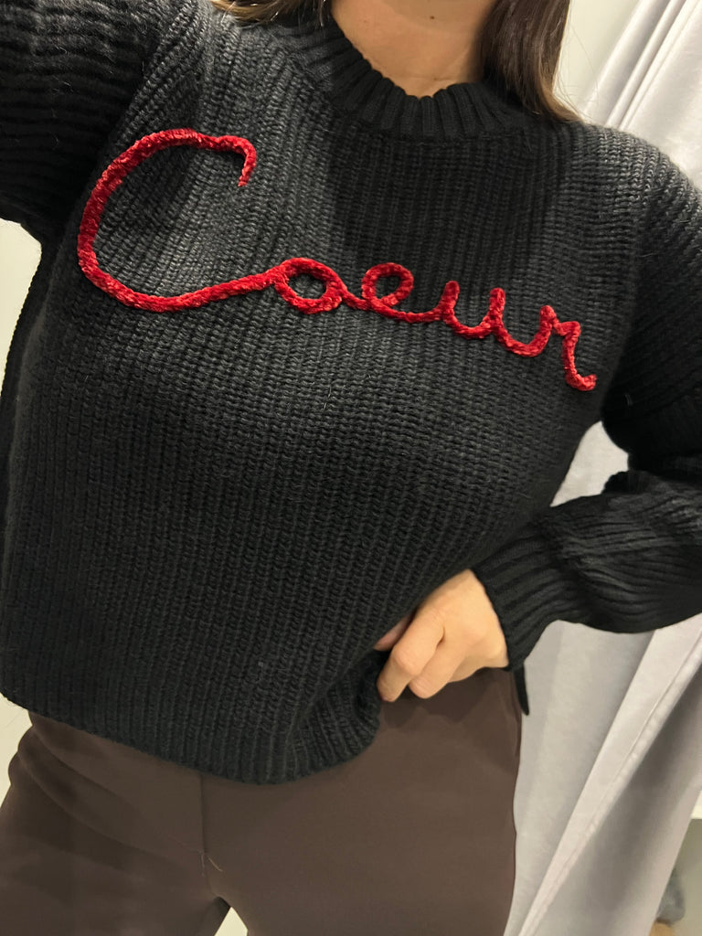LUMINA•Maglione nero scritta ciniglia Coeur