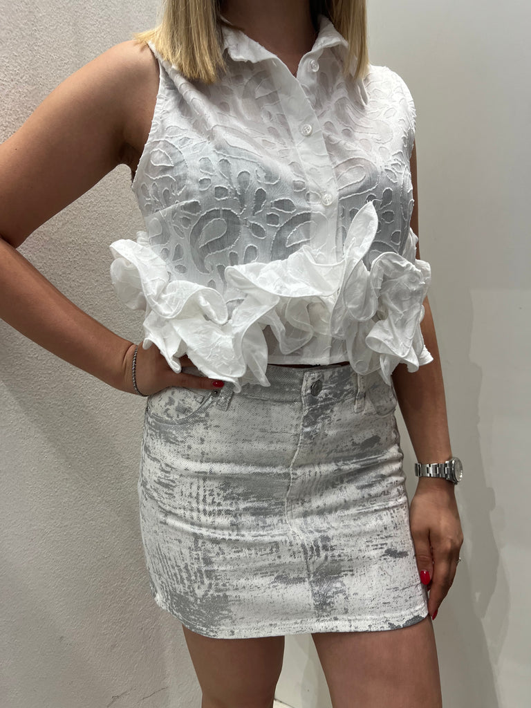 🚨ViCOLO•Gonna jeans Plume spalmato argento