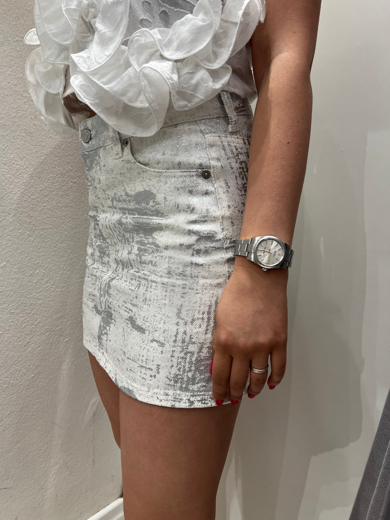 🚨ViCOLO•Gonna jeans Plume spalmato argento