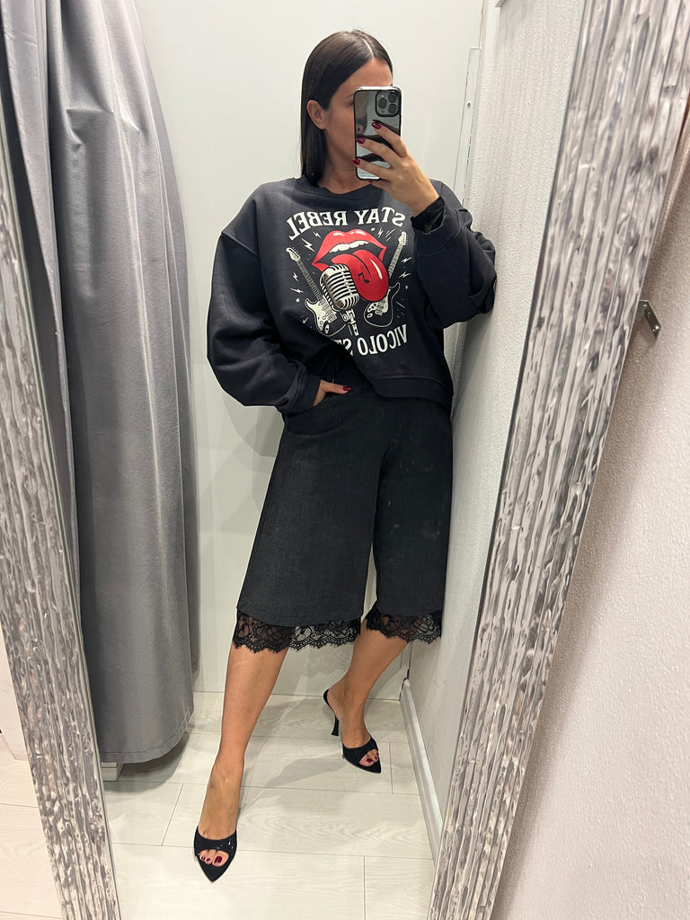 LUMINA•Bermuda antracite con pizzo nero