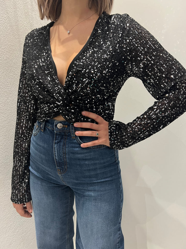 Souvenir•Maglia top in paillettes con nodo