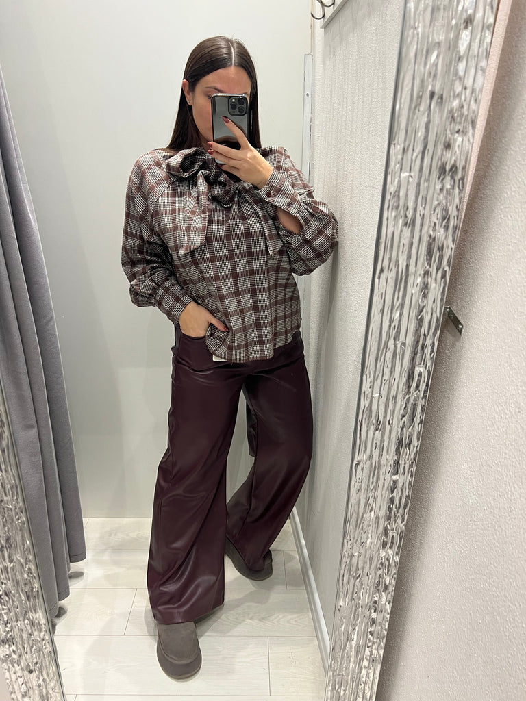 ViCOLO•Pantalone palazzo bordeaux ecopelle