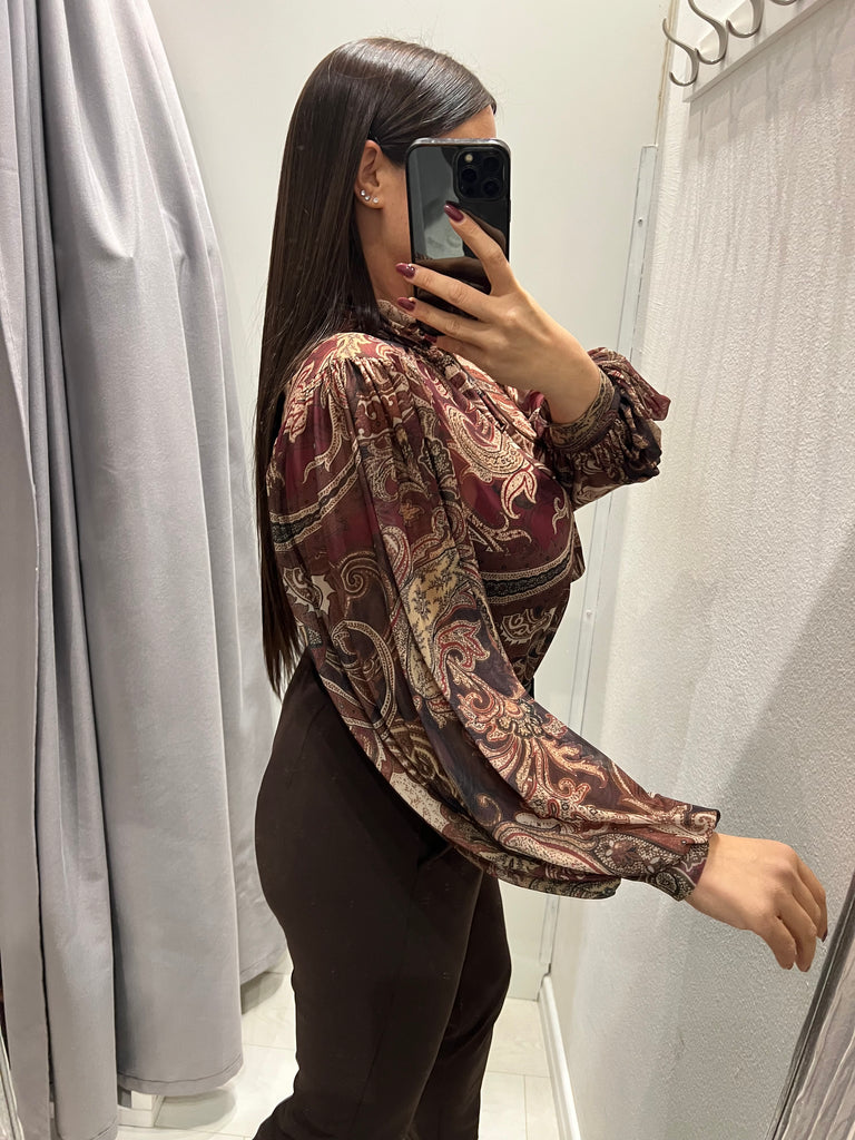 LUMINA•Camicia ampia stampa cashmere bordeaux