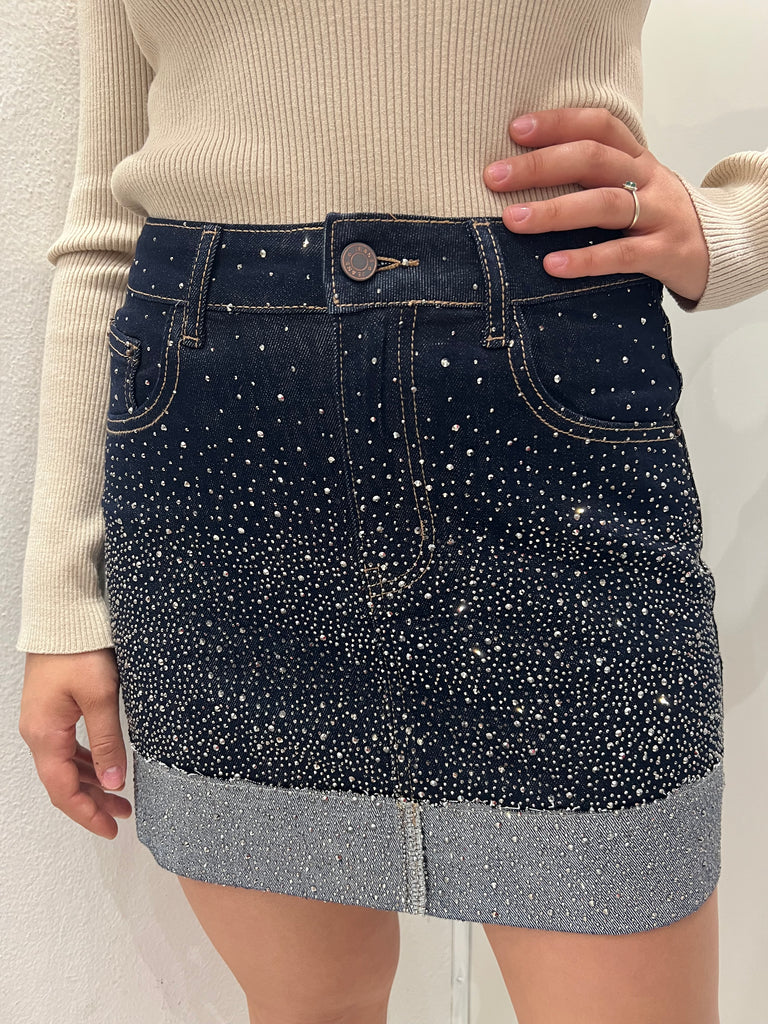 KONTATTO•Gonna jeans con risvolto strass