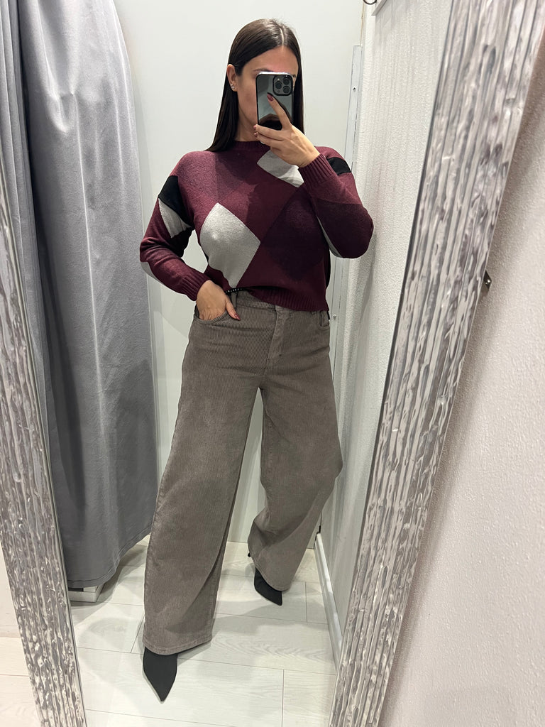 HaveOne•Pantalone Bella fango costina di velluto