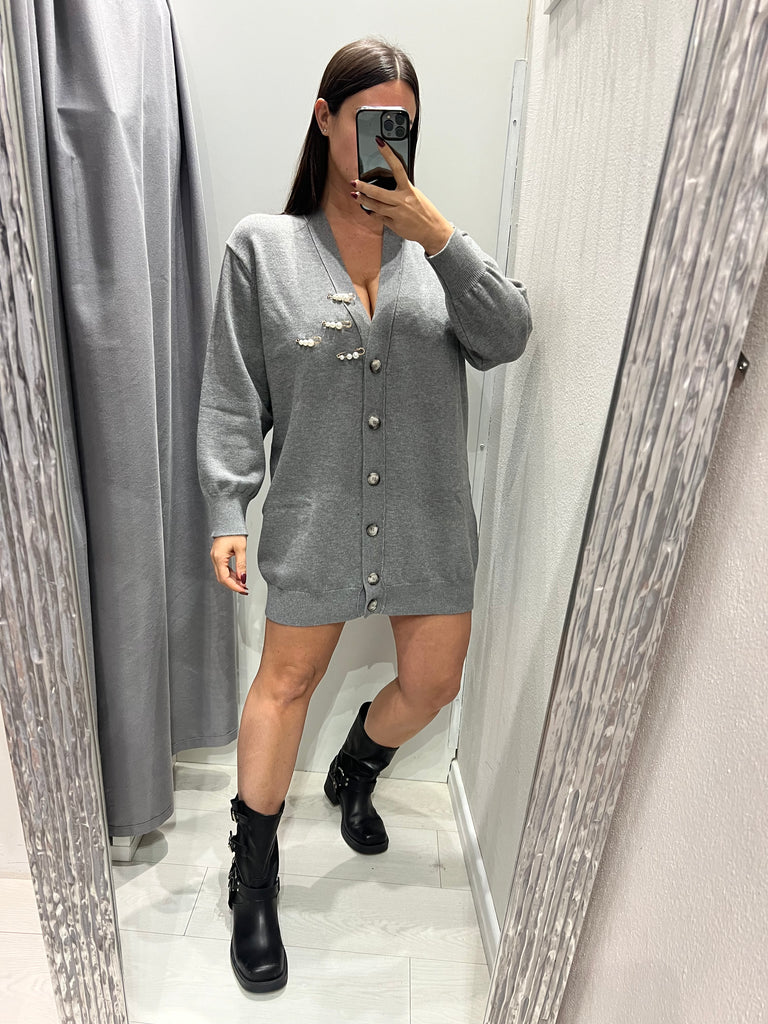 BLK30 ViCOLO•Cardigan abitino ad ovetto con spille perle Grigio