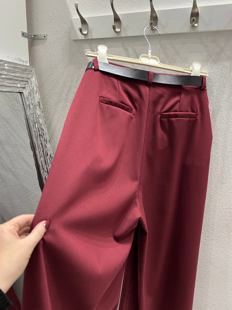 HaveOne•Pantalone palazzo ampio bordeaux