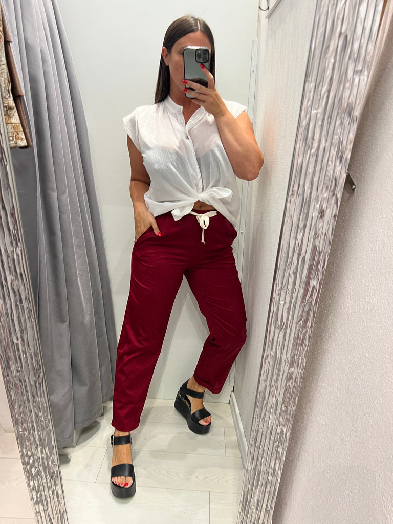 MSS💥ViCOLO•Pantalone tela leggerissima•Rosso ciliegia