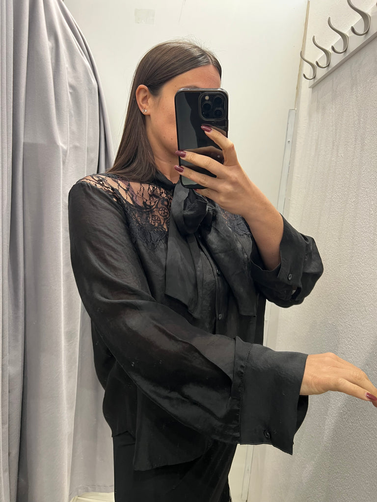 BLK30 HaveOne•Camicia ampia inserti pizzo