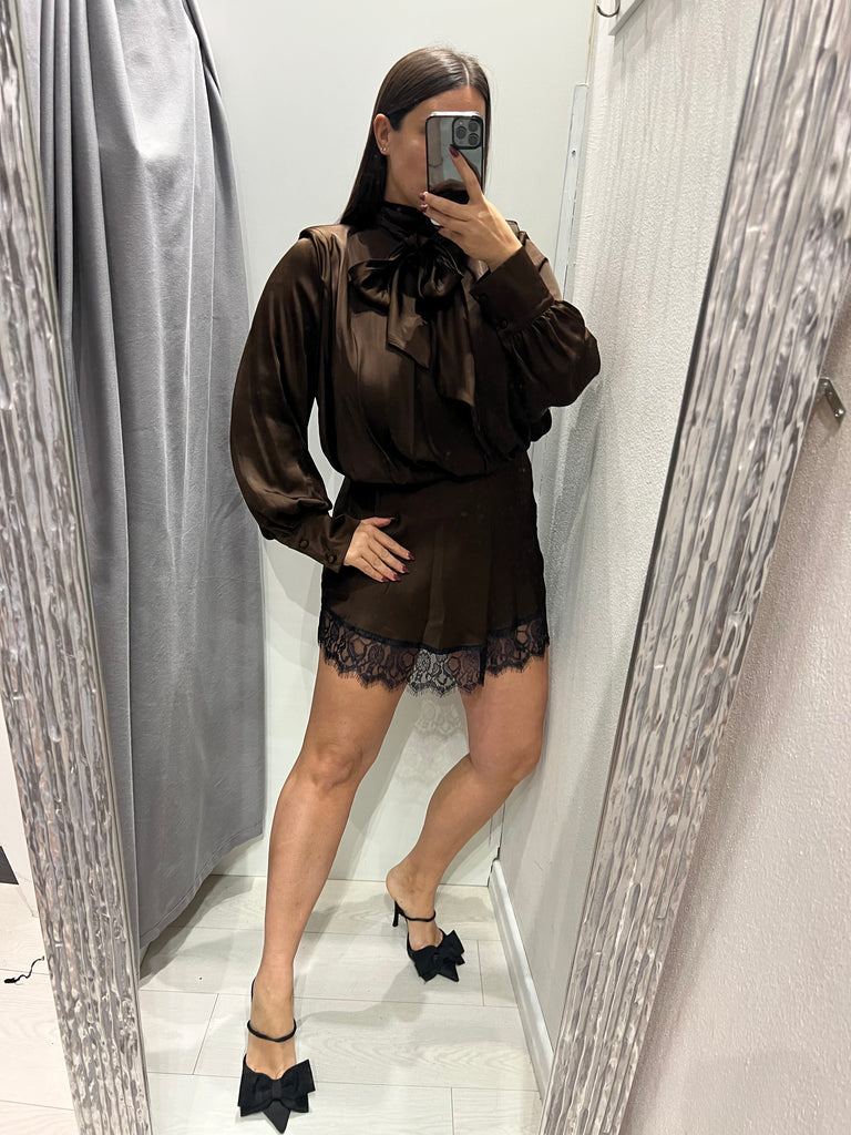 LUMINA•Abitino in raso moro finale pizzo