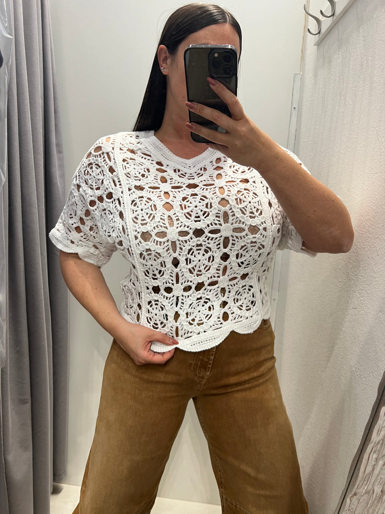 🚨HaveOne•Maglia bianca crochet pipistrello