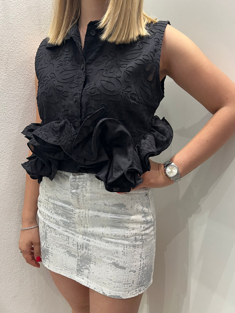 🚨ViCOLO•Gonna jeans Plume spalmato argento