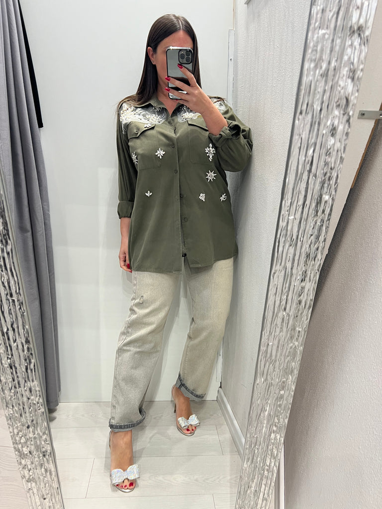 ViCOLO•Jeans Zoe bottoni gioiello lavaggio sabbiato