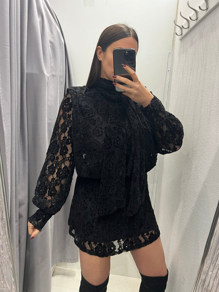 LUMINA•Abitino nero pizzo velluto