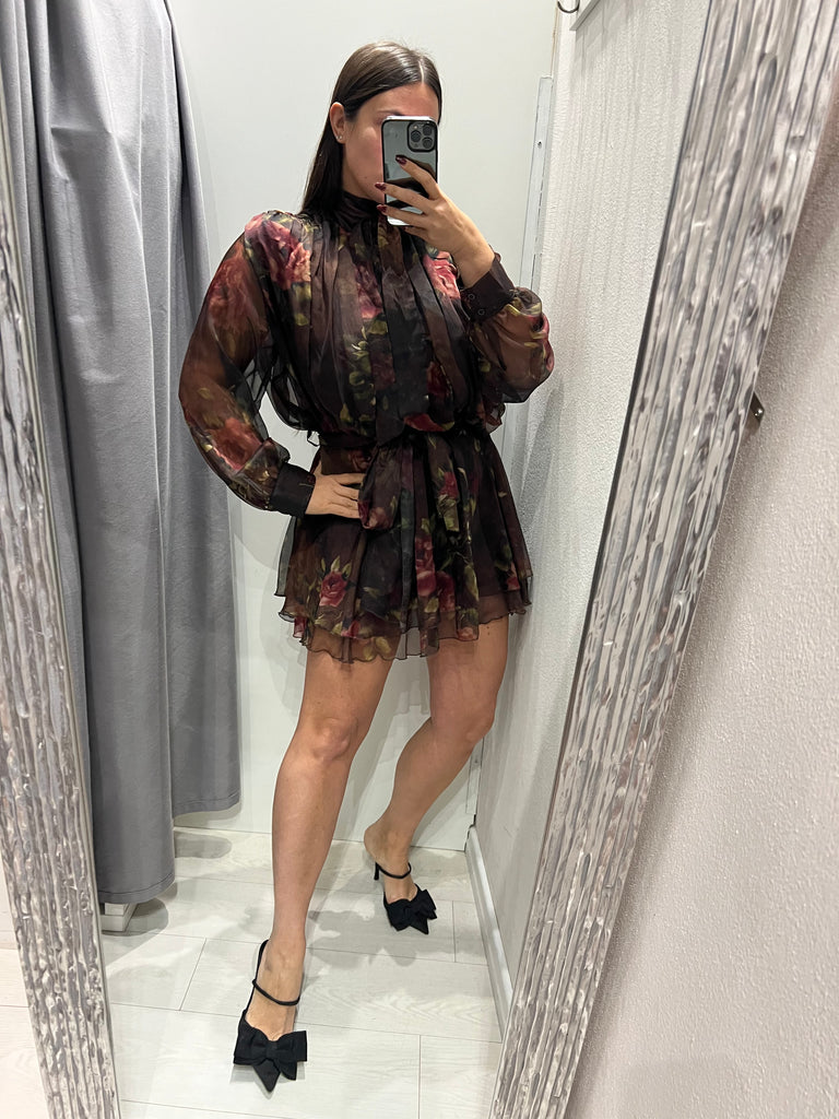 BLK30 LUMINA•Abitino moro floreale gonna volant