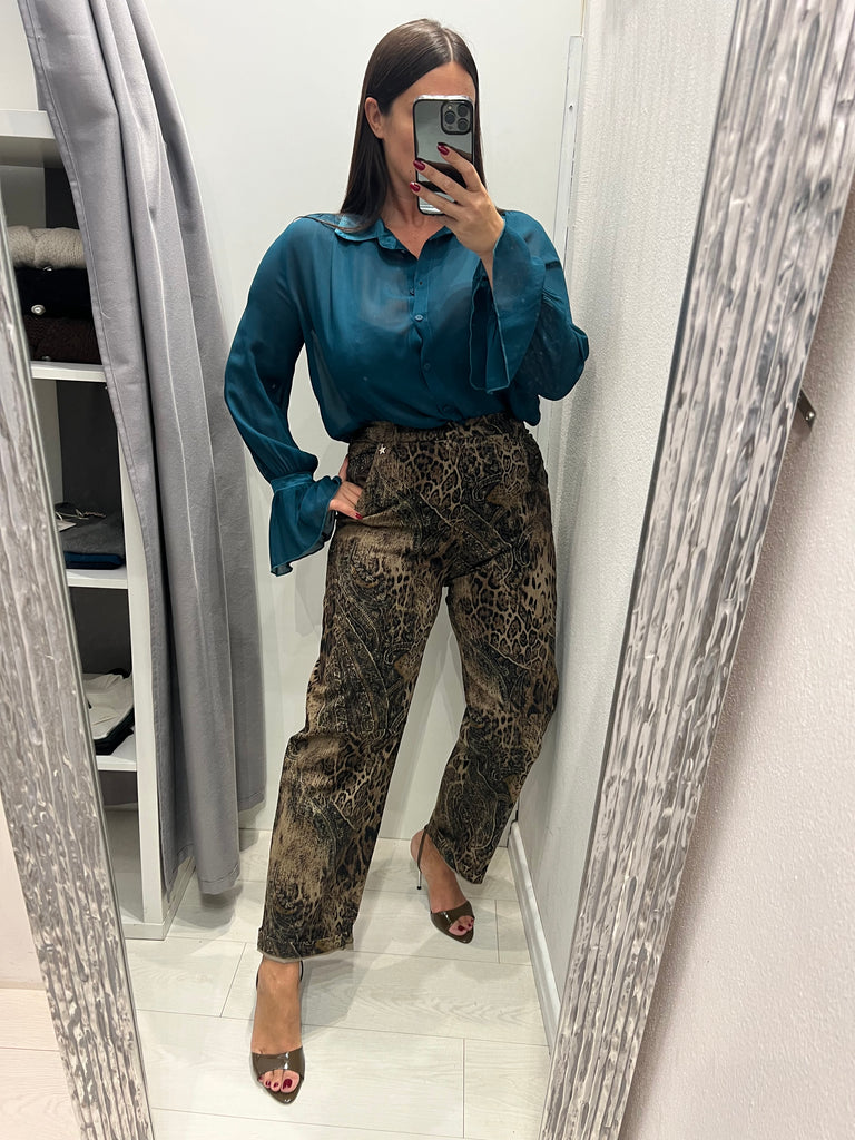HaveOne•Camicia ottanio velata dettagli raso