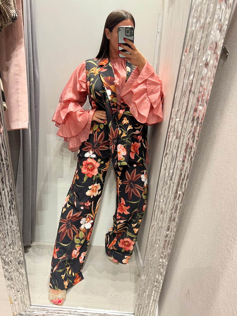 MSS💥ViCOLO•Pantalone palazzo floreale base nera