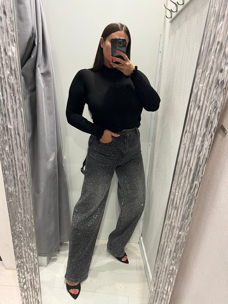 KONTATTO•Jeans worker nero slavato strass