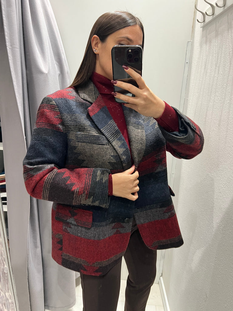 ViCOLO•Giacca cappottino over stampa etnica