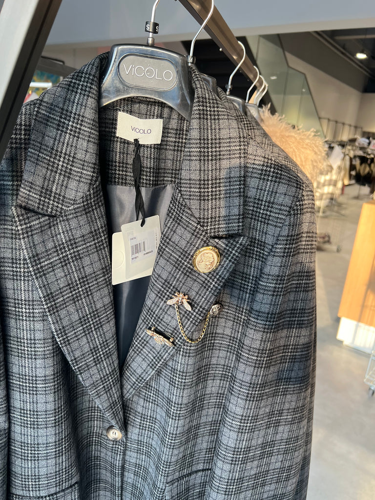 ViCOLO•Giacca spille check grigio nero