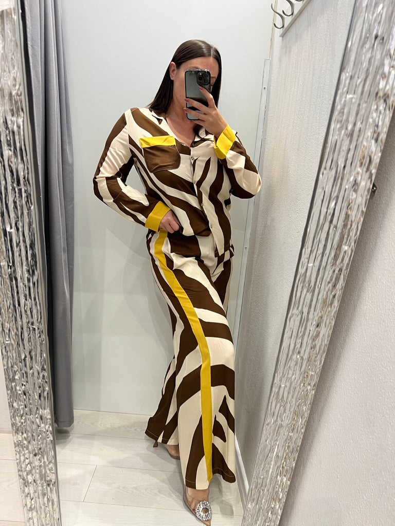 MSS💥HaveOne•Pantalone palazzo stampa zebrata banda senape