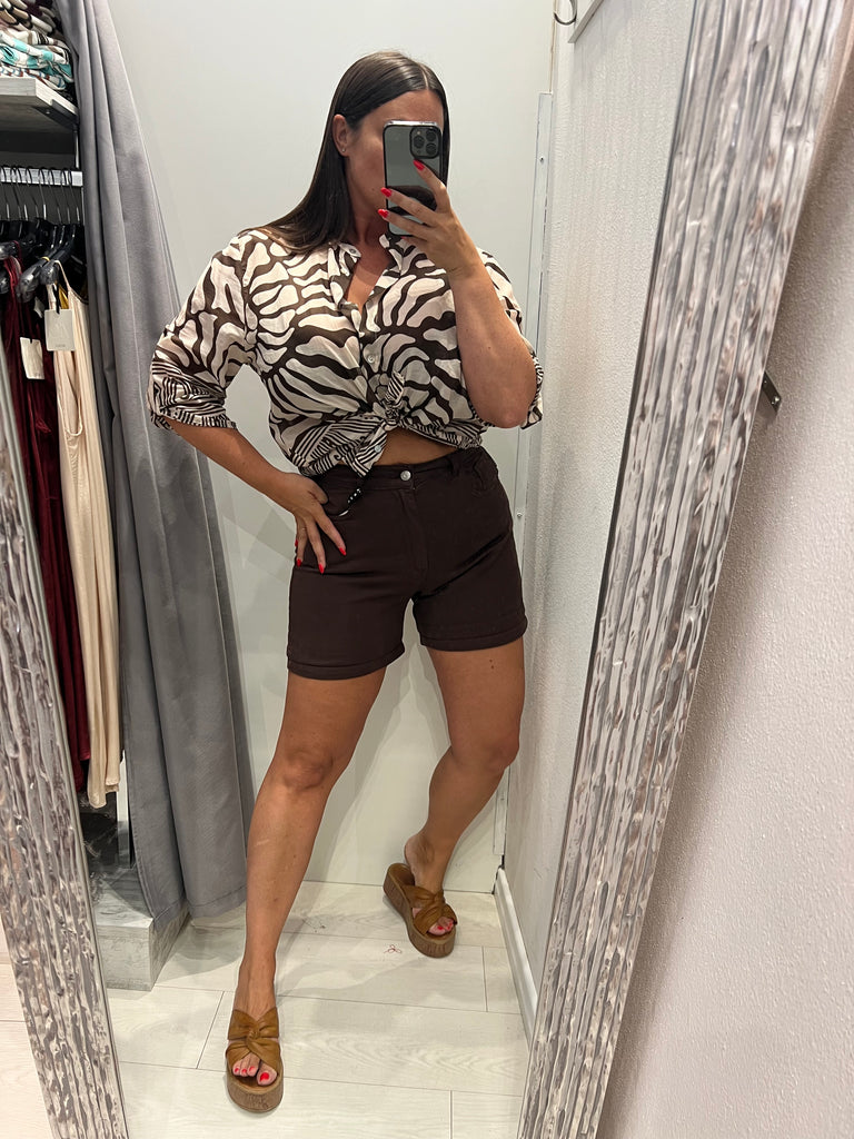MSS💥HaveOne•Shorts in jeans con risvolto•Cioccolato