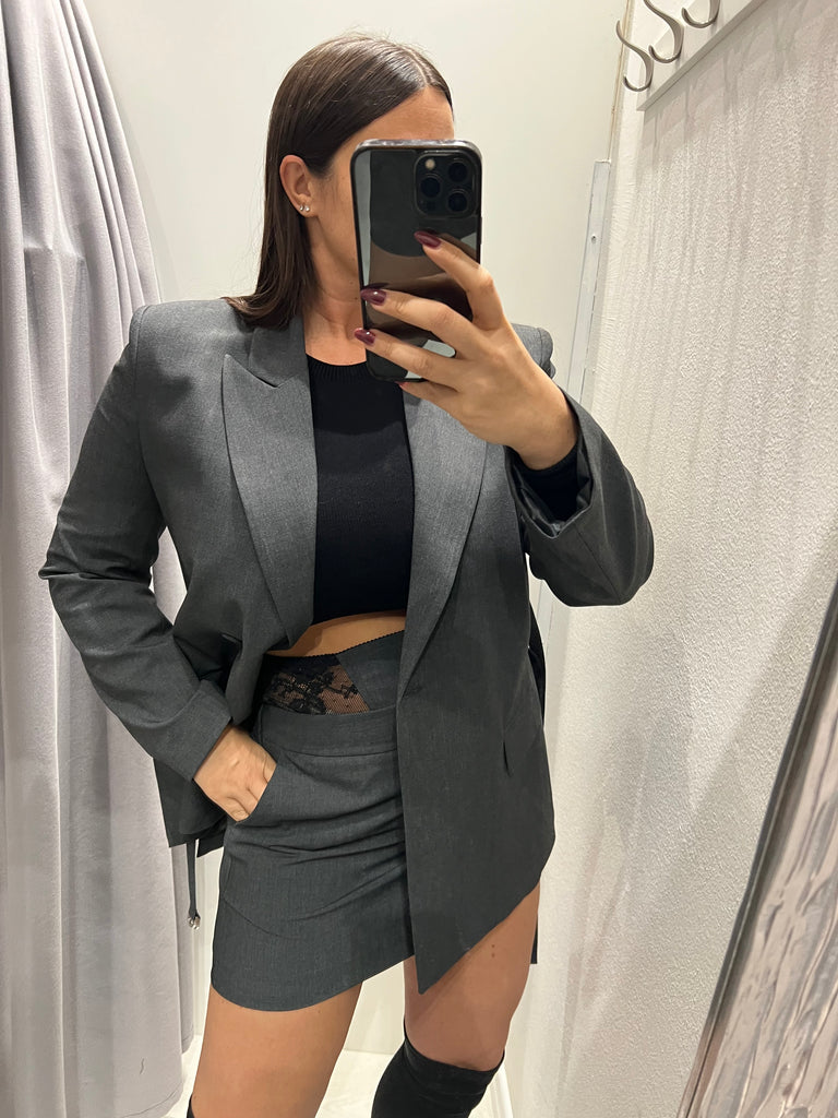 IMPERIAL•Gonna grigio fascia pizzo Garçon