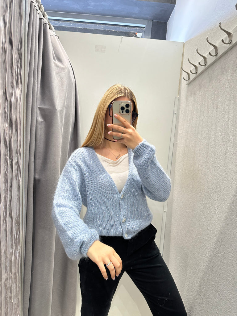 Angela Davis•Cardigan micropailletes bottoni gioiello•Più colori