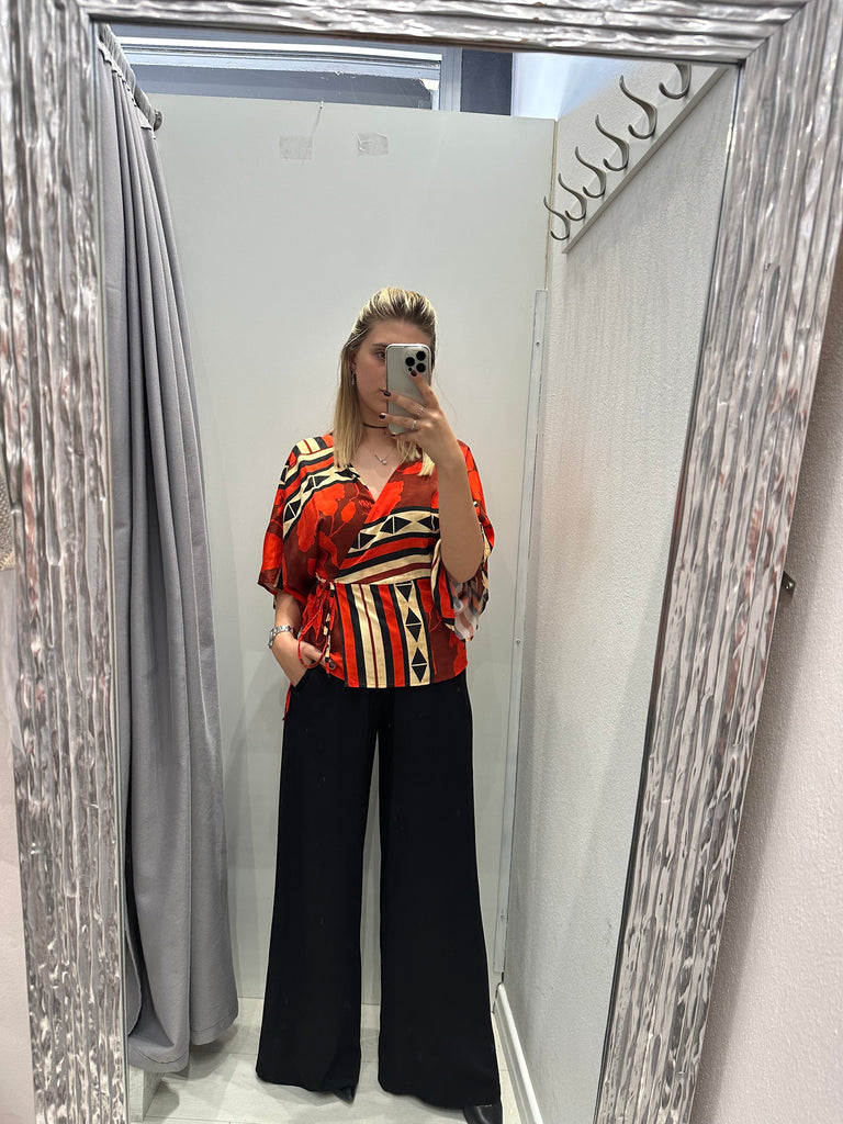 MSS💥HaveOne•Maglia kimono stampa etnica rossa