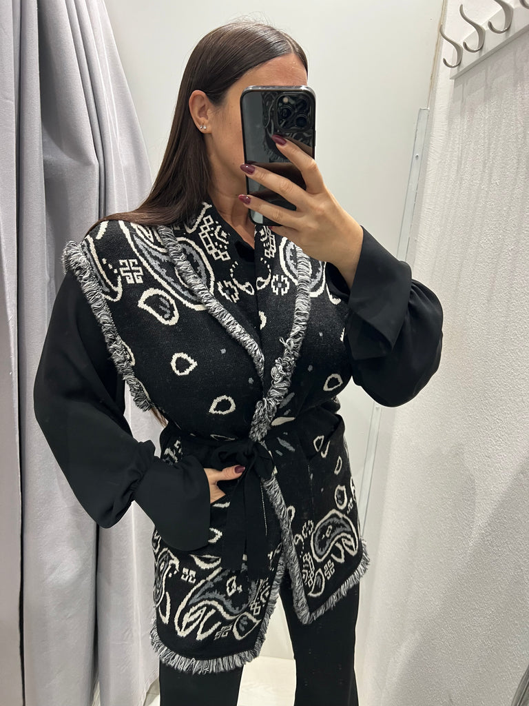 BLK30 KONTATTO•Cardigan smanicato stampa bandana•Più colori
