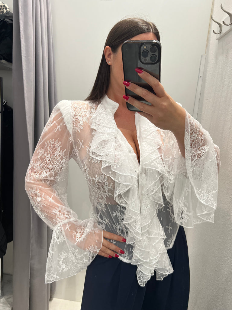 IMPERIAL•Camicia bianca pizzo rouches