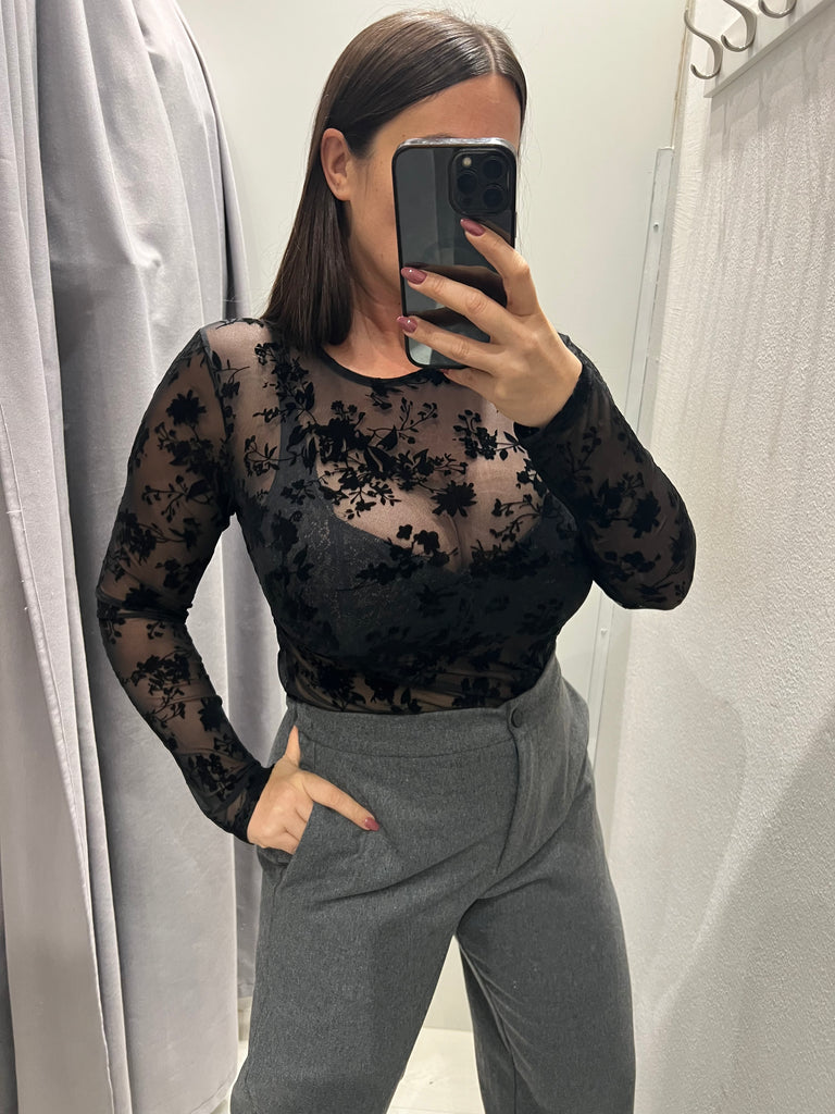 KONTATTO•Maglia tulle velluto Nero