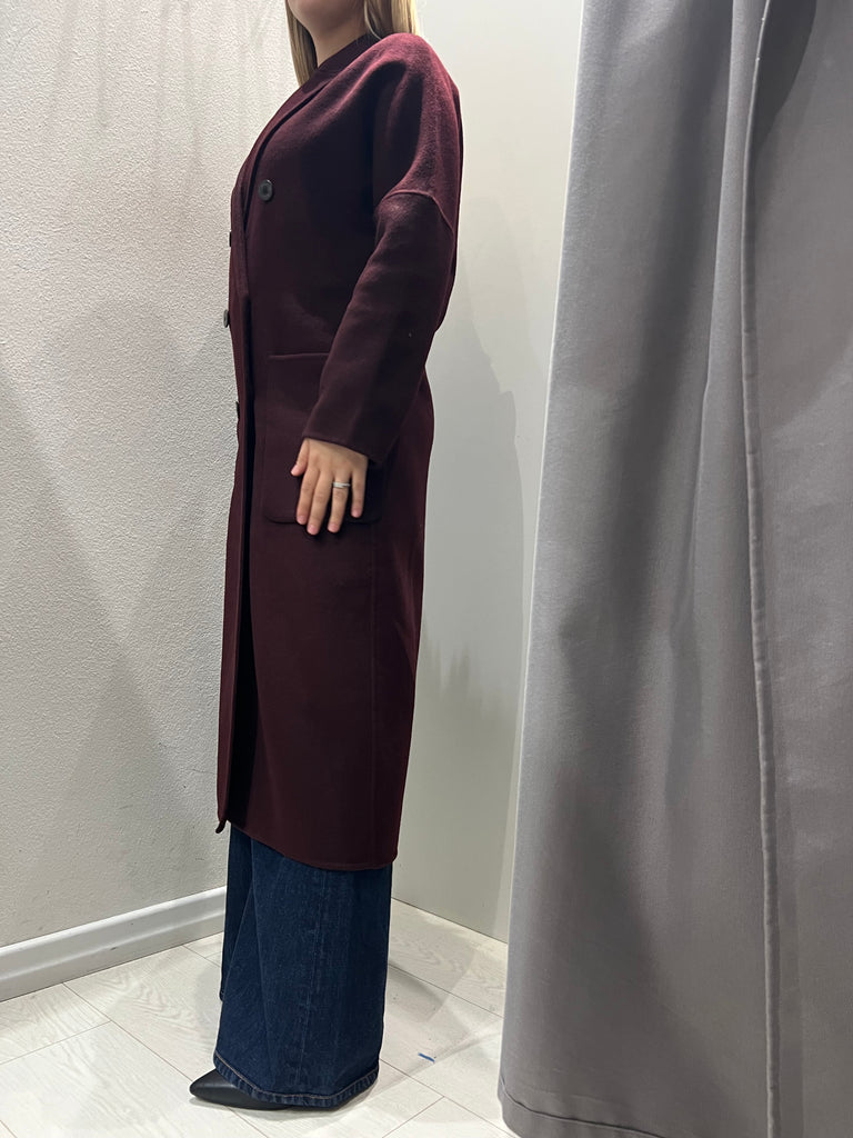 ViCOLO•Cappotto lana doppiopetto tasche applicate Bordeaux