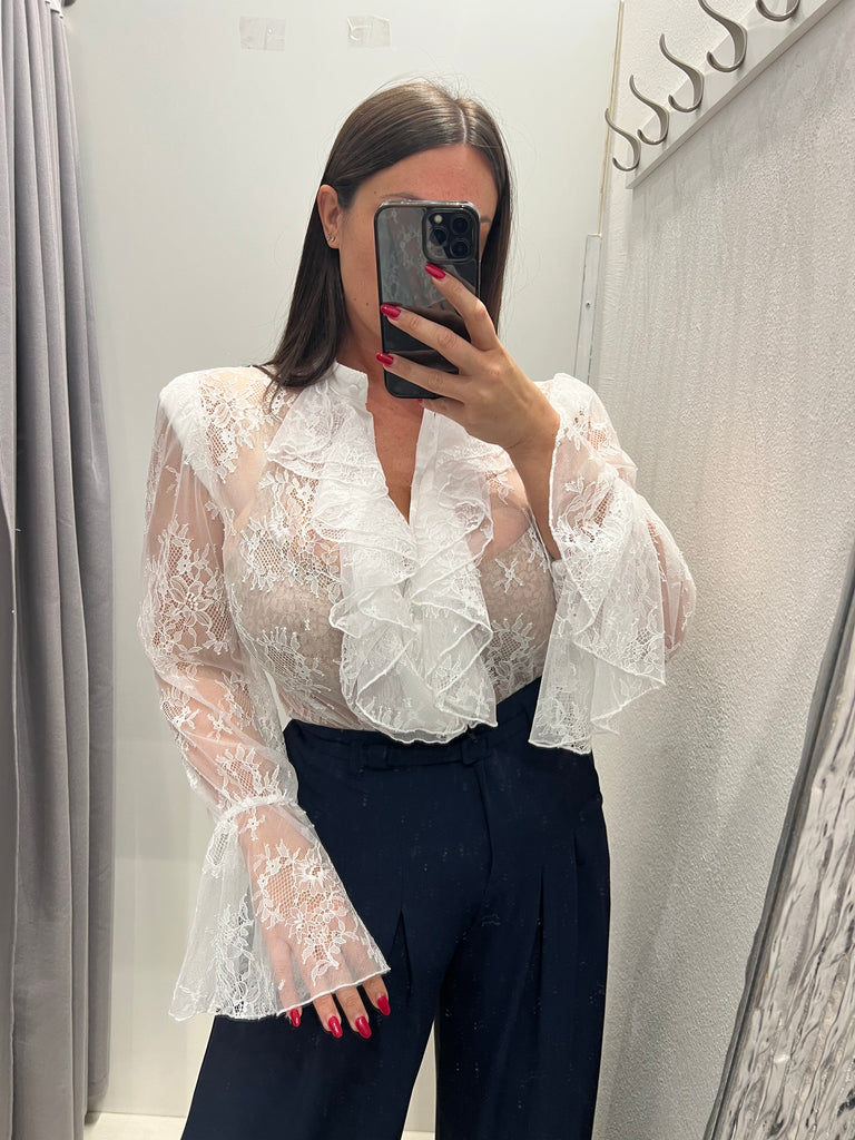 IMPERIAL•Camicia bianca pizzo rouches