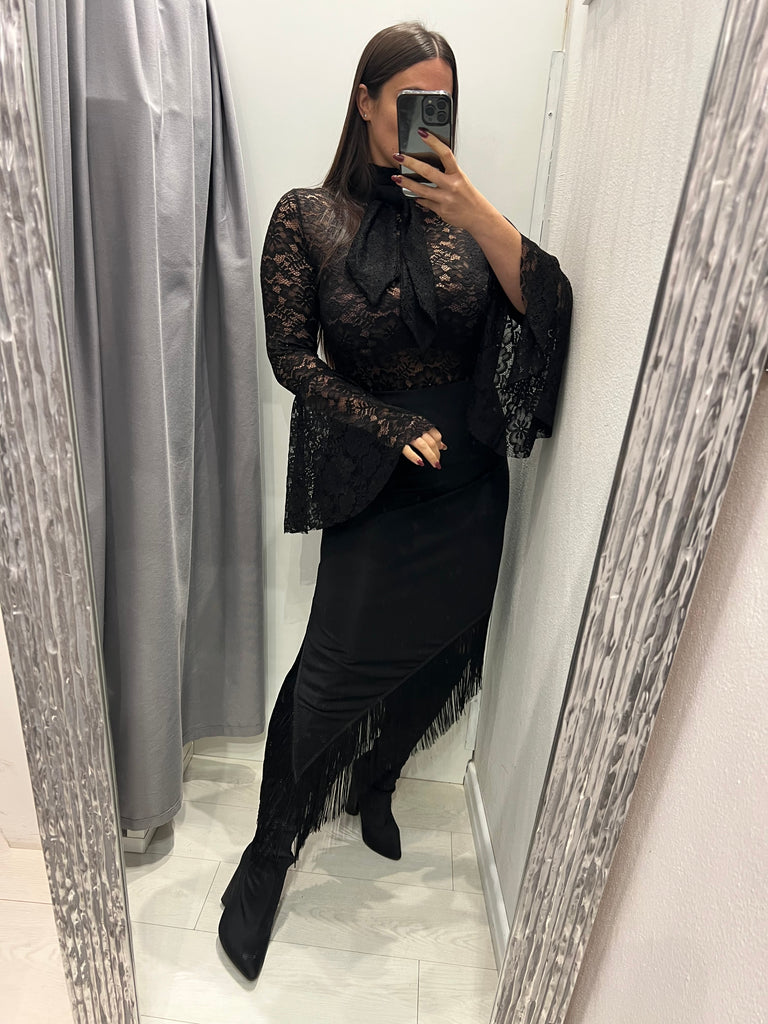 LUMINA•Gonna asimmetrica con frange