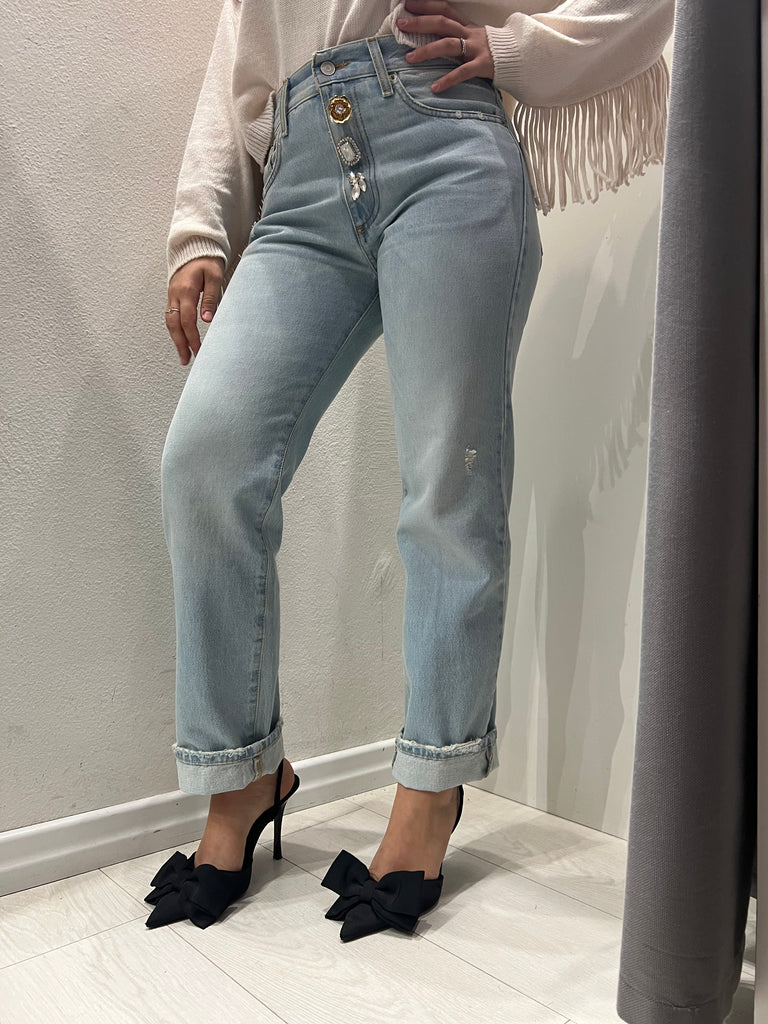ViCOLO•Jeans Zoe bottoni gioiello lavaggio chiaro