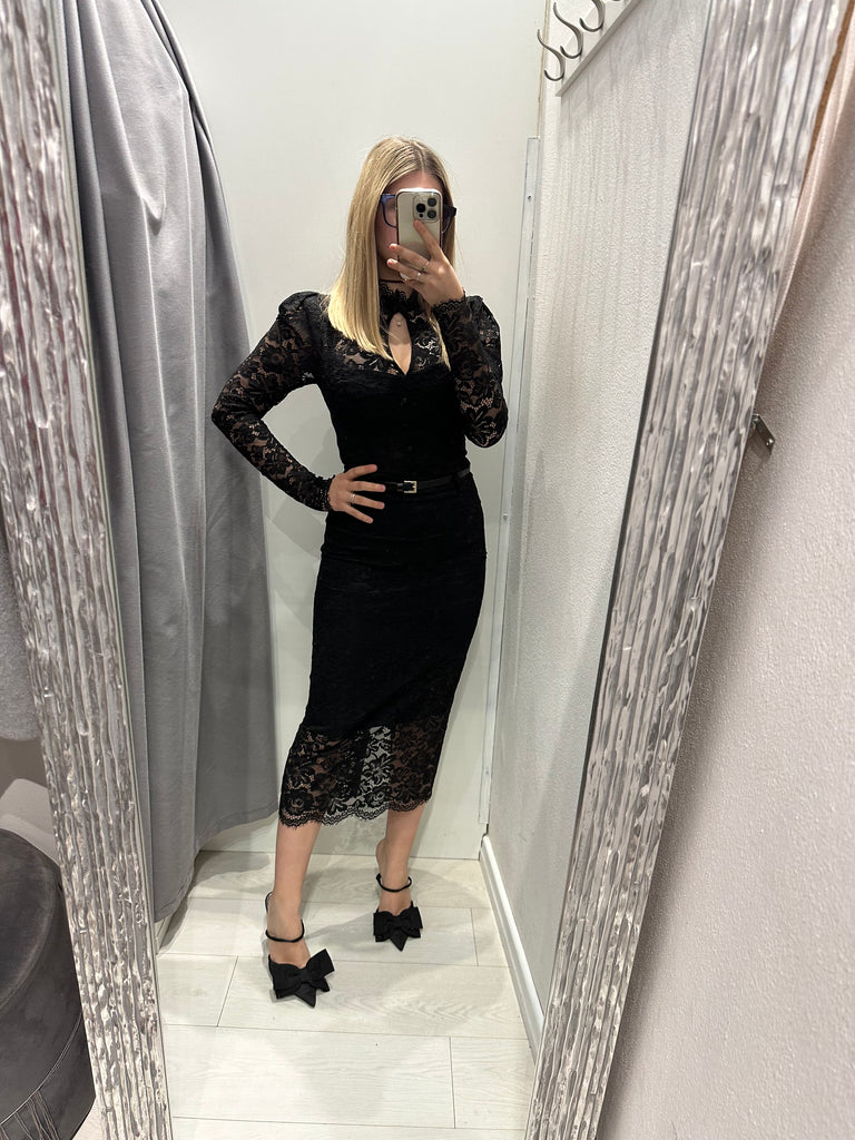 BLK30 IMPERIAL•Gonna longuette pizzo nero