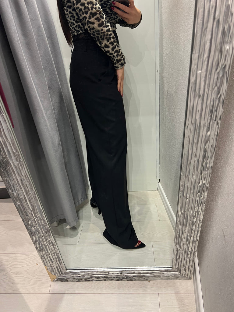 IMPERIAL•Pantalone palazzo nero fascia pizzo Garçon